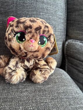 Ty Leopard Print Plush Kitten with Green Eyes